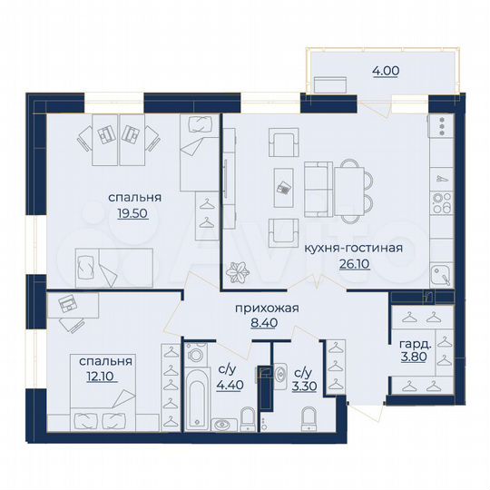 3-к. квартира, 78,3 м², 3/15 эт.