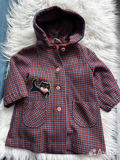 Детское винтажное пальто в клетку с котиком, СССР