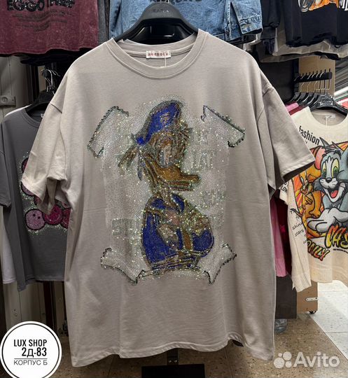 Футболка Доналд Дак стразы Оверсайз до 50