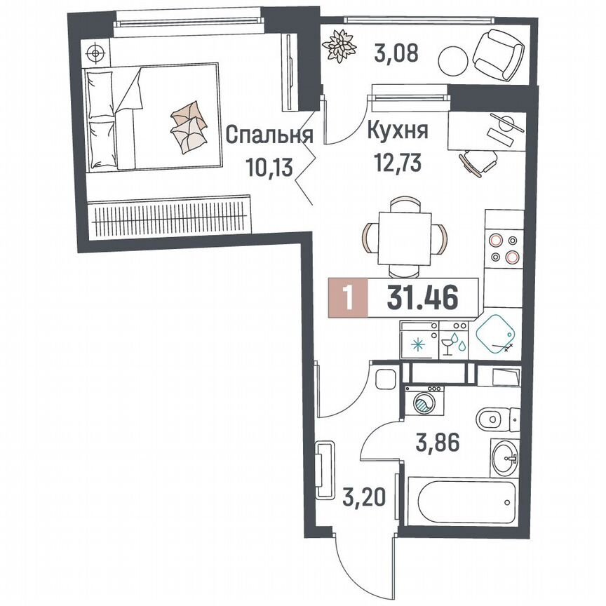 1-к. квартира, 31,5 м², 10/18 эт.