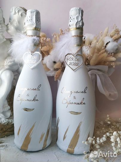 Оформление шампанского и фужеров на свадьбу
