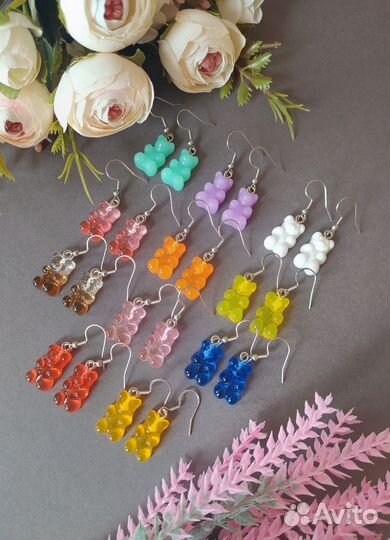 Детские серьги Хелло Китти, мармеладные мишки