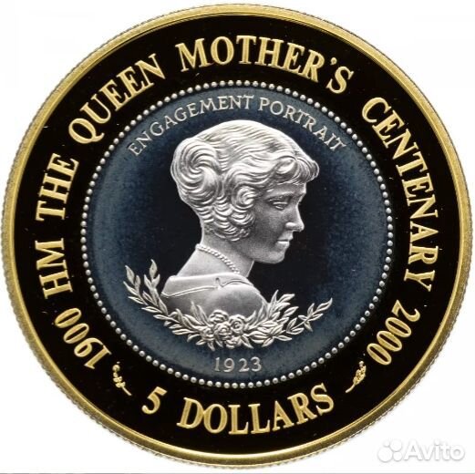 Ниуэ 5долл. 2000 100-е Королевы-матери Ag+Au Proof