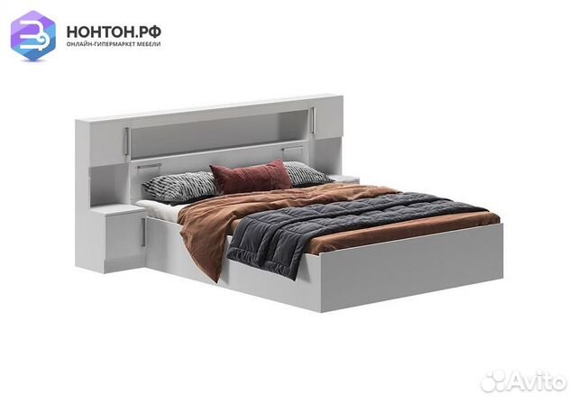 Кровать Бася 1.6 м с надстройкой и тумбами белый