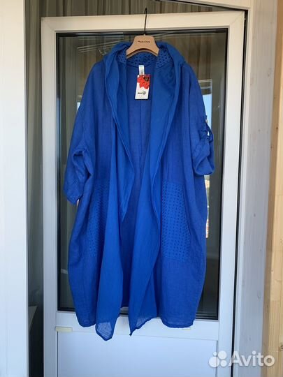 Кардиган длинный с капюшоном лён шитье Италия