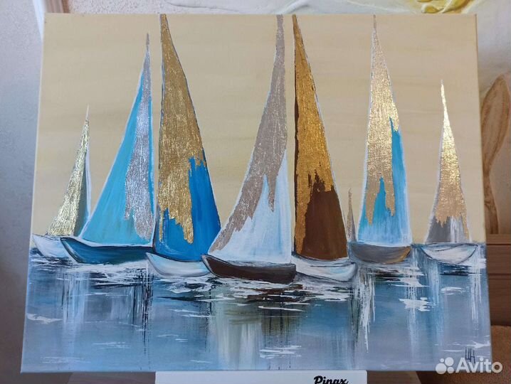 Картина на холсте с золотой и серебряной поталью