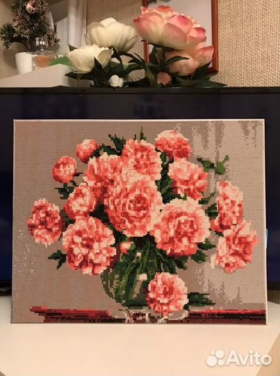 Картина алмазная пионы