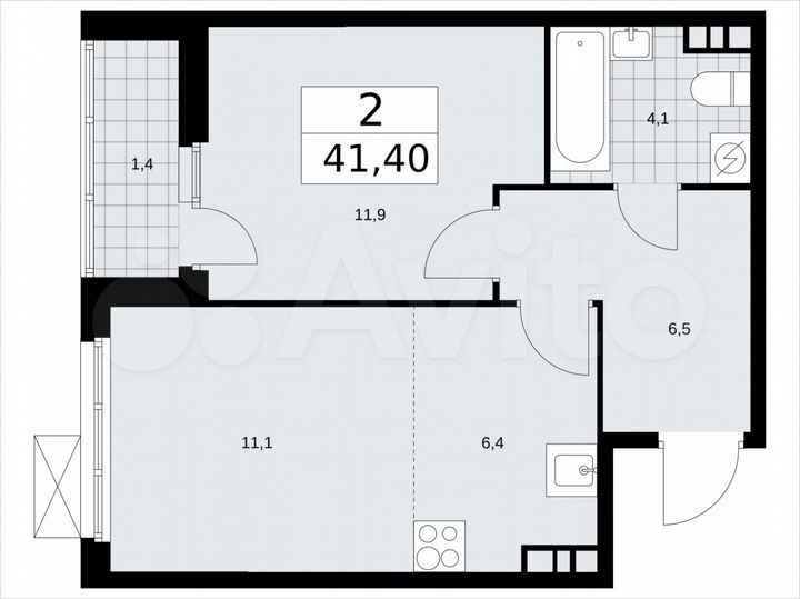 2-к. квартира, 41,4 м², 5/17 эт.