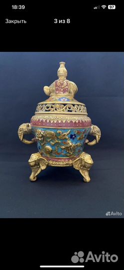 Редкая кадильница, курильница. Клуазоне