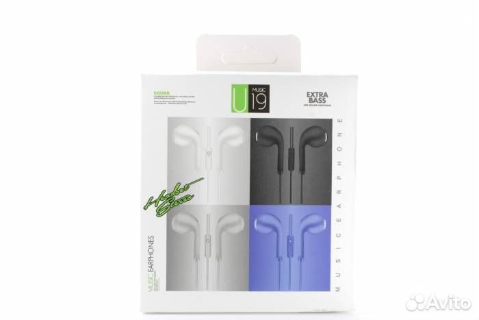 Наушники U19 с микрофоном. Голубые