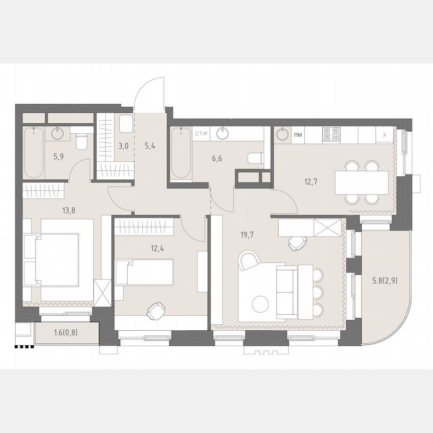 3-к. квартира, 83,2 м², 4/14 эт.