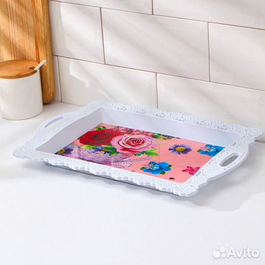 Поднос пластиковый «Ажурная кайма», 3524 см, рисун