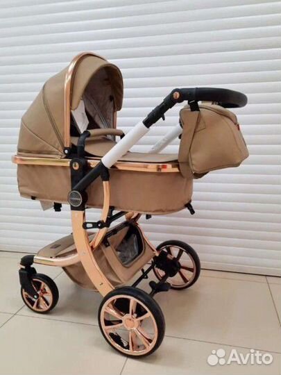 Коляска 3 в 1 из эко кожи коричневая