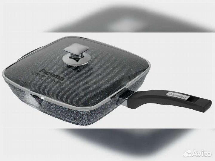 Сковорода гриль 28*28см с крышкой Гранит star