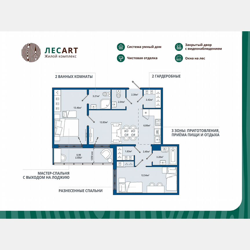 2-к. квартира, 65,8 м², 3/12 эт.