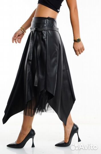 Юбкаиз экокожи с фатином