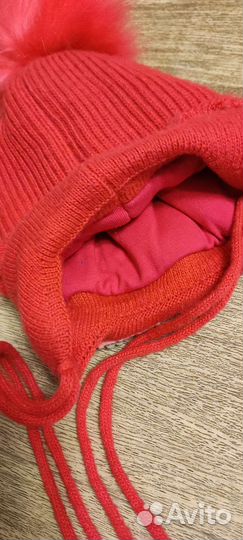 Шапка детская,красная,тёплая, осень-зима,4-8лет
