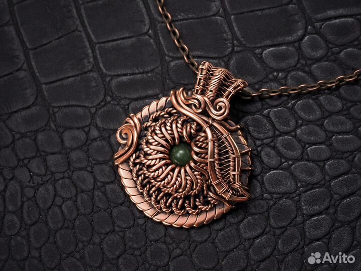 Кулон Агат Медь Античный стиль Дизайн WireWrapArt