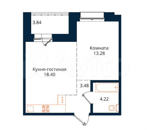 1-к. квартира, 43,2 м², 6/18 эт.