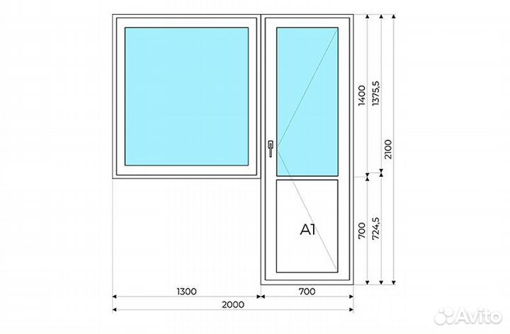 Балконный пластиковый блок с дверью