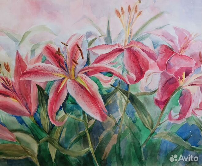 Лилии акварелью