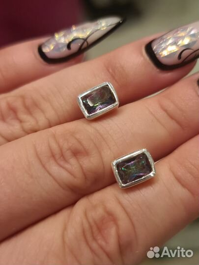 Пусеты с мистик топазом. Серебро 925