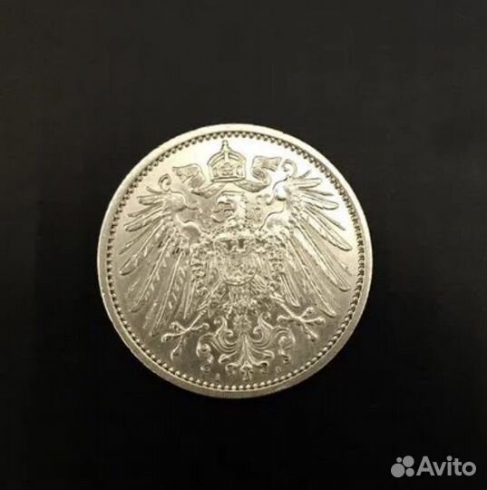 Монета Германская Империя 1 марка серебро 1915