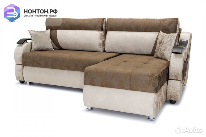 Диван угловой тик-так Дублин светло-коричневый