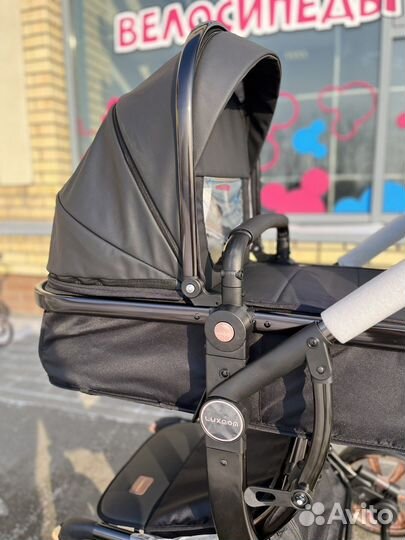 Коляска для новорождённого 2 в 1 экокожа черная