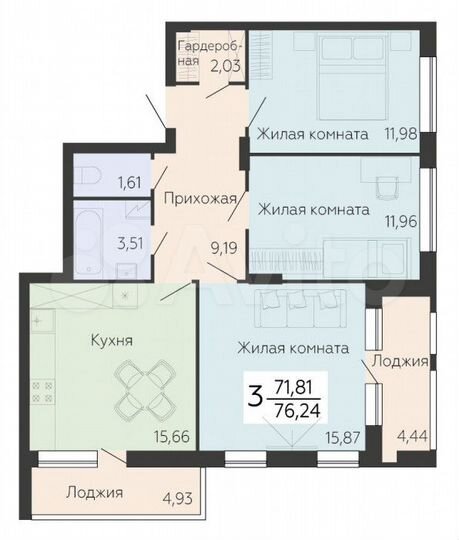 3-к. квартира, 76,2 м², 4/14 эт.