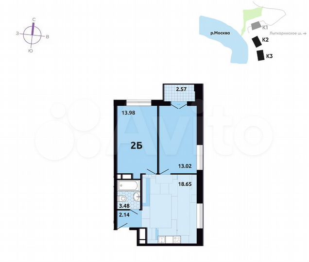 2-к. квартира, 51,5 м², 5/17 эт.