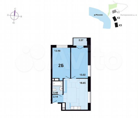2-к. квартира, 51,5 м², 5/17 эт.