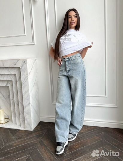 Джинсы женские широкие багги