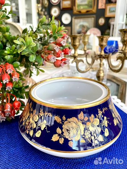 Ваза, конфетница Waldershof Золотые розы Cobalt