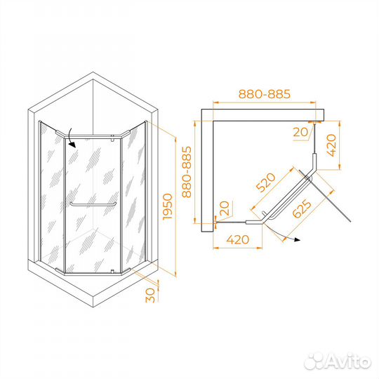 Душ. уголок 900x900 мат. сатинат RGW PA-081B