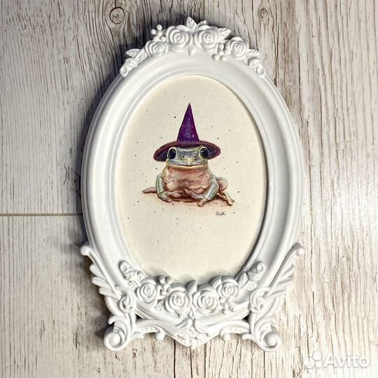 Акварельная картина в раме Лягушонок