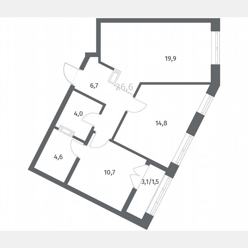2-к. квартира, 62,2 м², 7/12 эт.