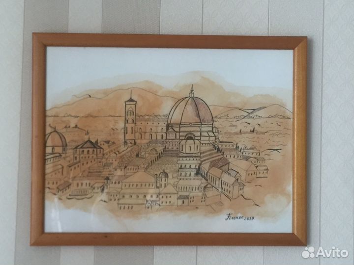 Картина акварелью Город графика