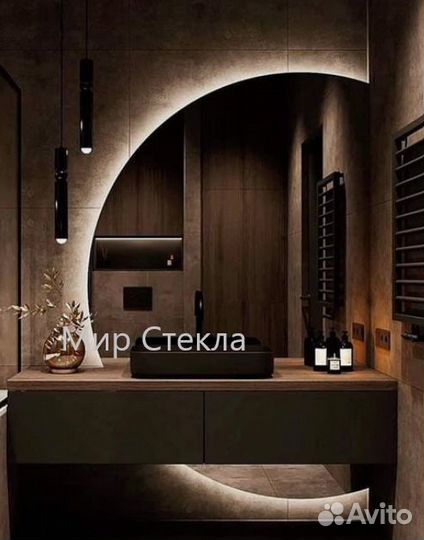 Зеркало с подсветкой в ванную, полукруглое