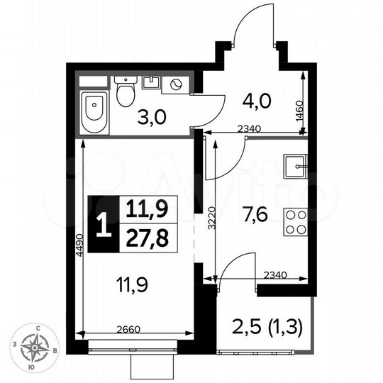 Квартира-студия, 27,8 м², 10/24 эт.