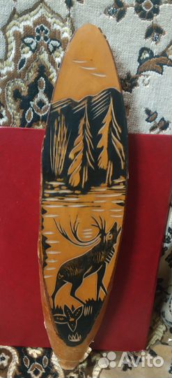 Картина на срезе дерева, олень СССР