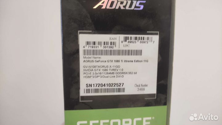 Видеокарта GeForce GTX 1080 Ti 11Gb Gigabyte Aurus