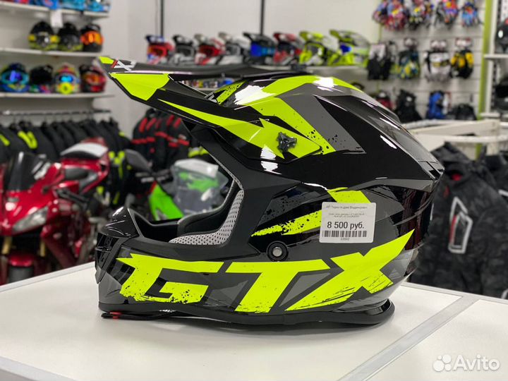 Шлем Кроссовый GTX Black/Fluo Yellow/Grey