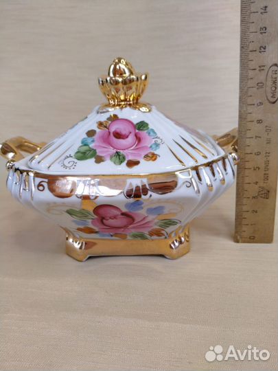 Сахарница/шкатулка Розовая Гжель