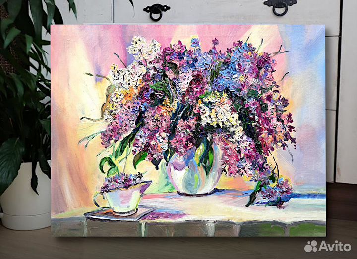 Картина маслом Сирень холст 30 см на 40см