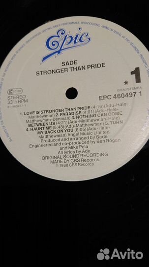 Sade – Stronger Than Pride LP, Album