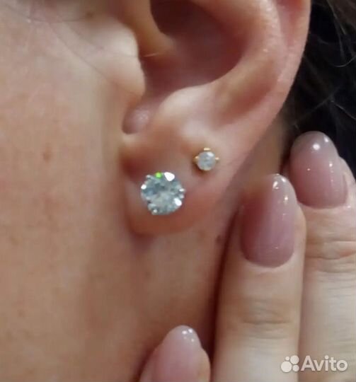Пусеты бриллиант муассанит 2 ct