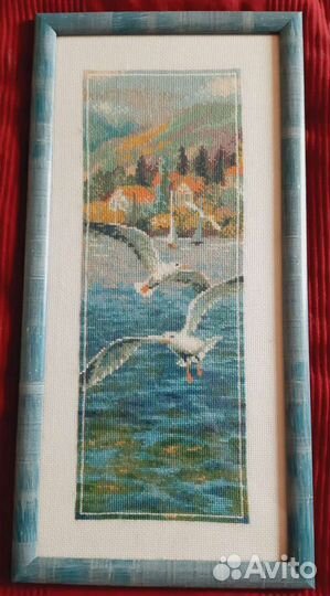 Картина море, южный берег, чайки, Крым