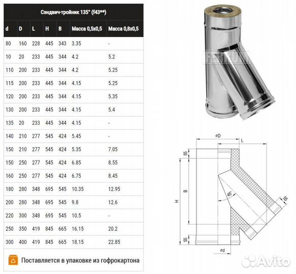 Сэндвич-тройник ferrum 135гр. (430/0,8мм + нерж.)