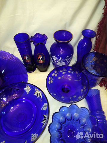 Вазы синее кобальтовое стекло СССР